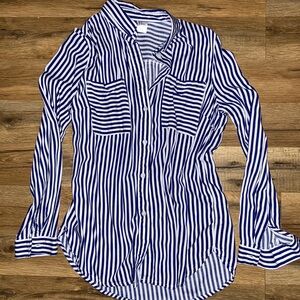 H&M Navy and White Striped Button Down Shirt